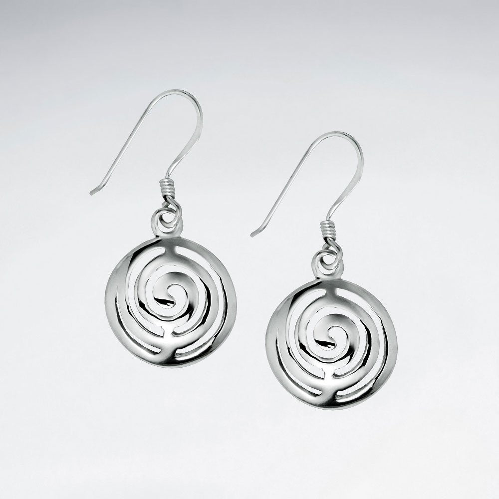 Labyrinthine Swirl Filigree Circle Shepherds Hook Earrings