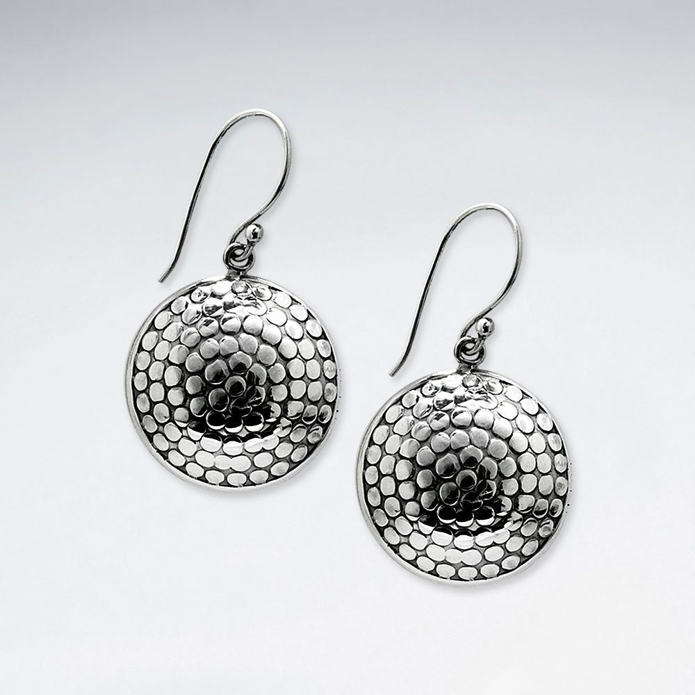 Stunning Day and Night Oxidized Dimpled Textured Circle Disc Drop Dangle Earrings