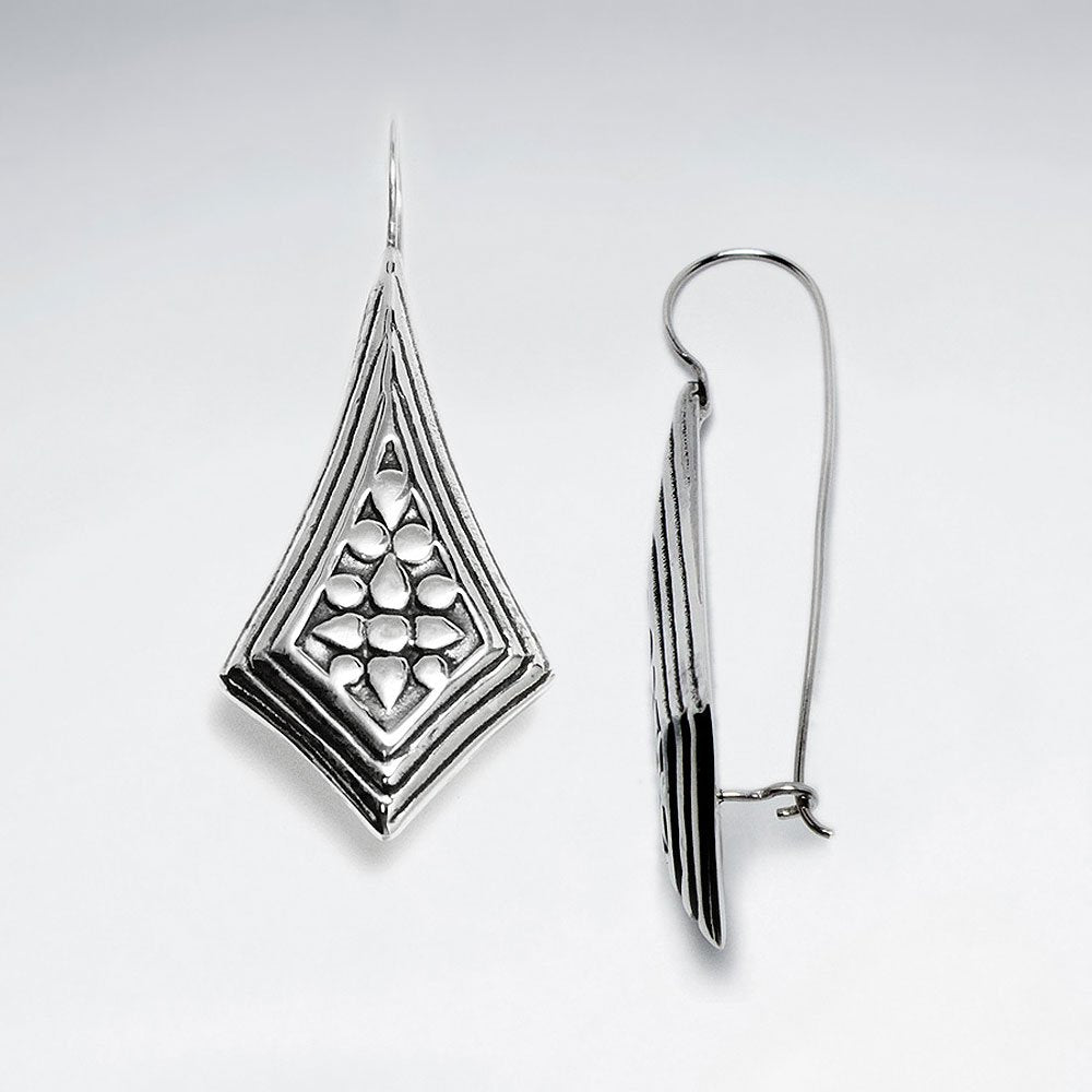 Oxidized Framed Teardrop Diamond Shape Filigree Drop Earrings
