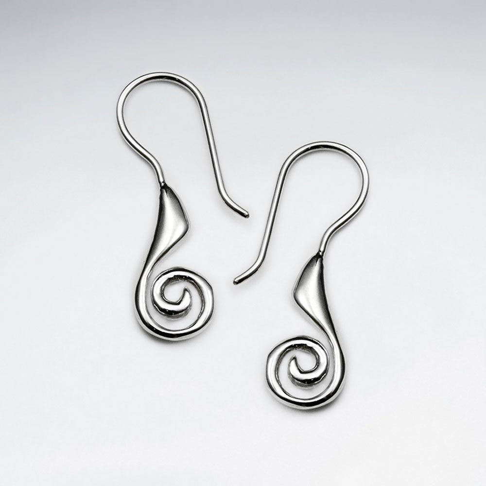 Dazzling Silver Swirl Spiral Dangle Hook Earrings