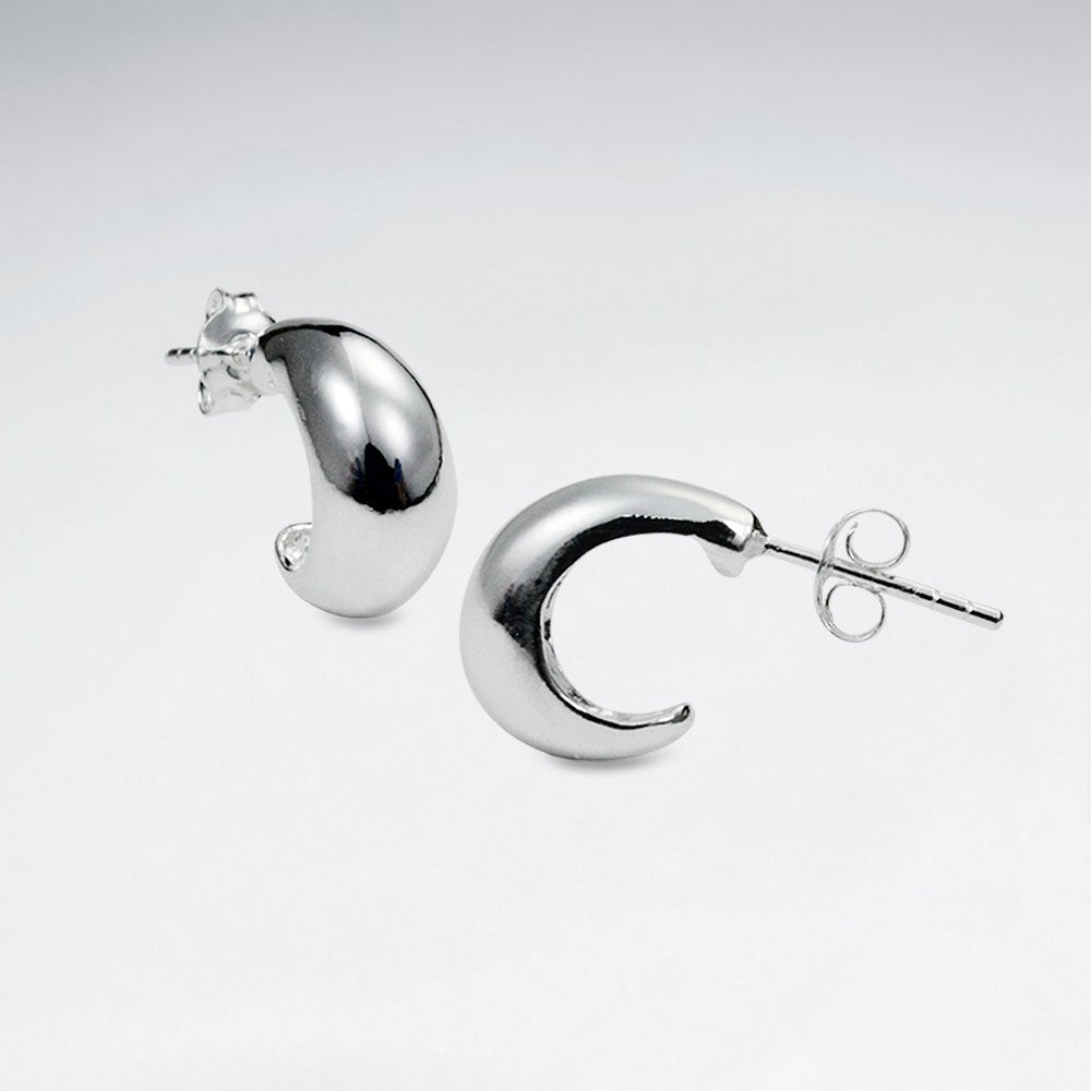 Half Moon Stud Post Silver Earrings