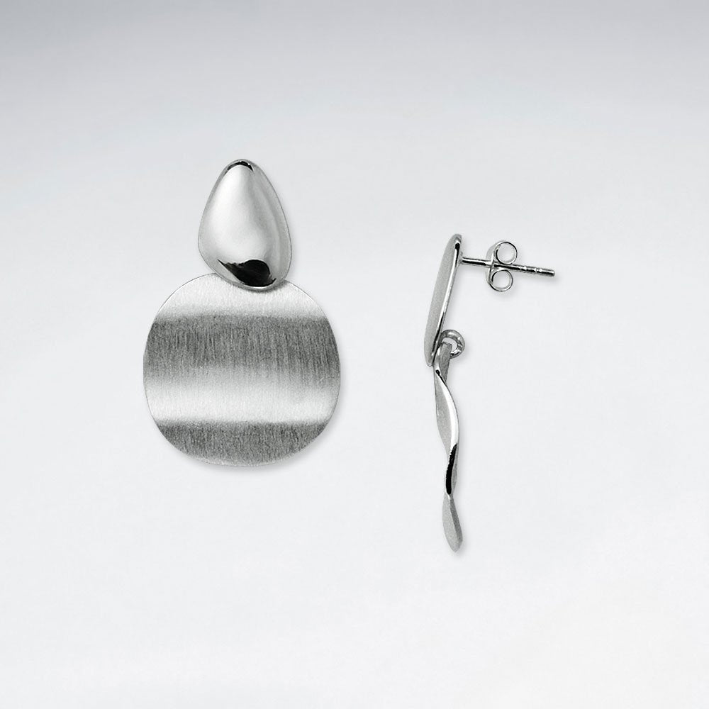 Wavy Circle Disc Stud Drop Earrings