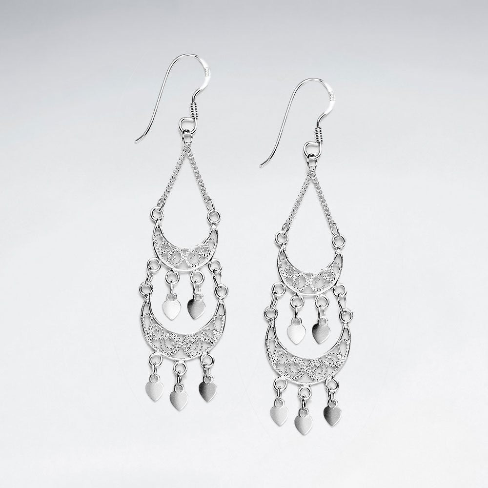 Silver Gypsy Inspired Chandelier Dangle Charm Earrings