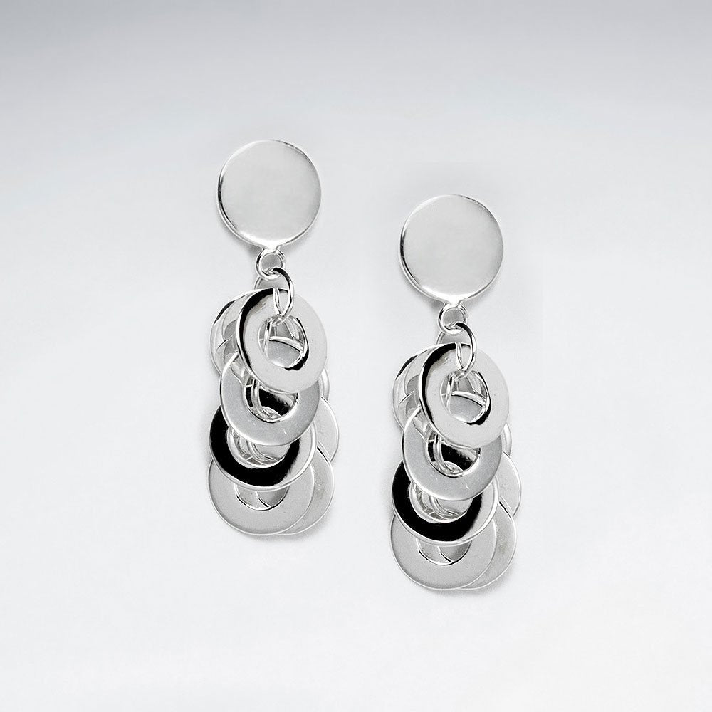 Open Circle Multi Charm Silver Dangle Drop Earrings