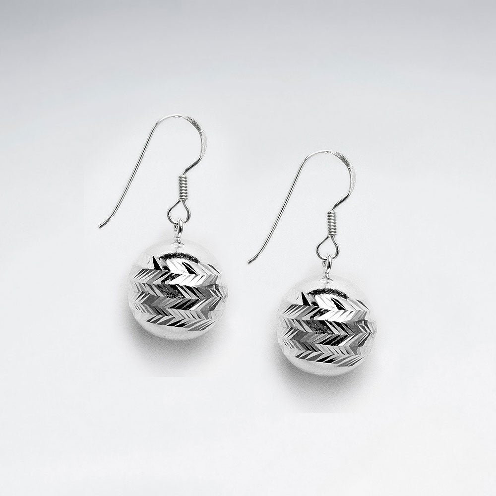 Polished Silver Fireball Globe Dangle Drop Hook Earrings