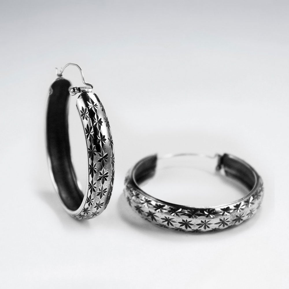 Oxidized Silver Textured Huggie Hoop Earrings