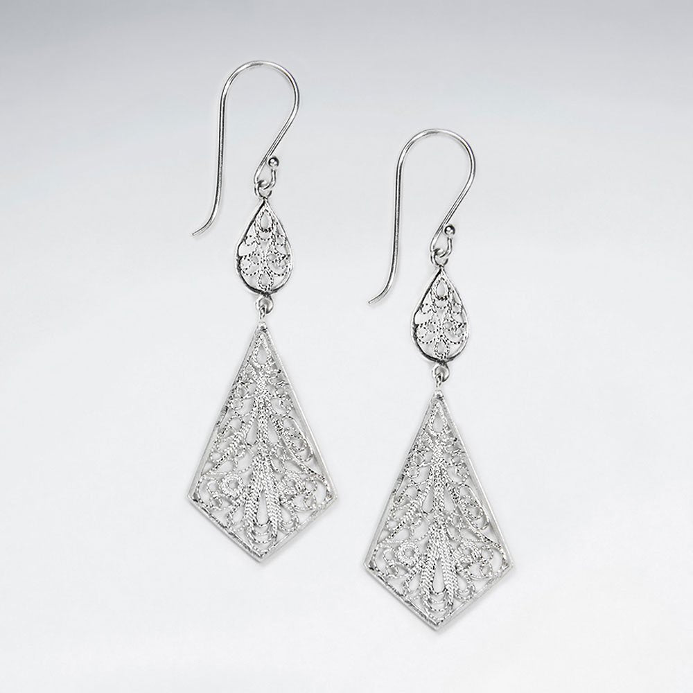 Graceful Diamond Shaped Chandelier Double Tiered Dangle Earrings