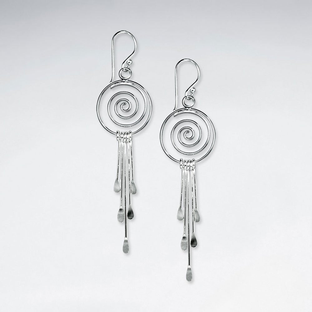 Silver Dream Catcher Style Swirl Chain Dangle Hook Earrings
