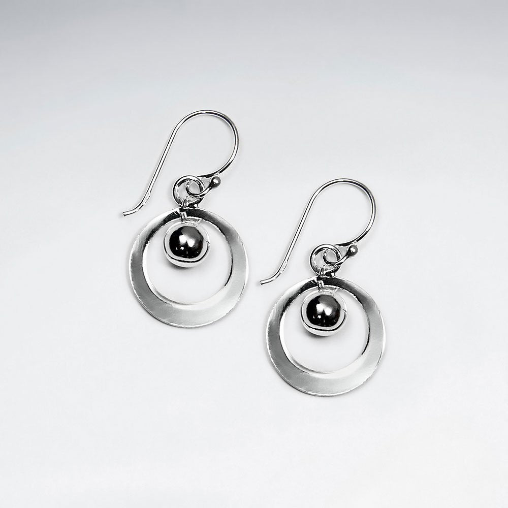 Sophisticated Open Circle Drop Silver Earrings With Black Dangle Charm