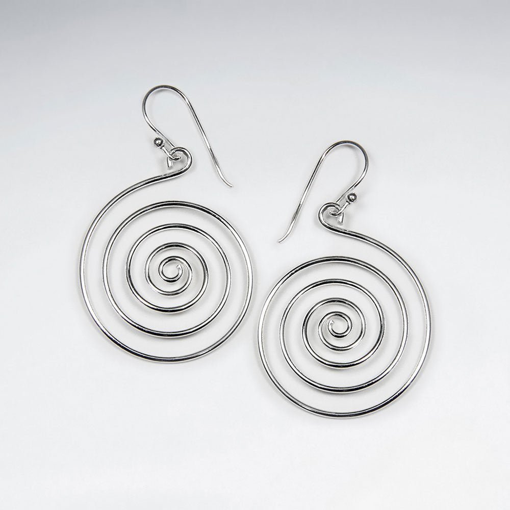 Stunning Silver Spiral Dangle Hook Earrings