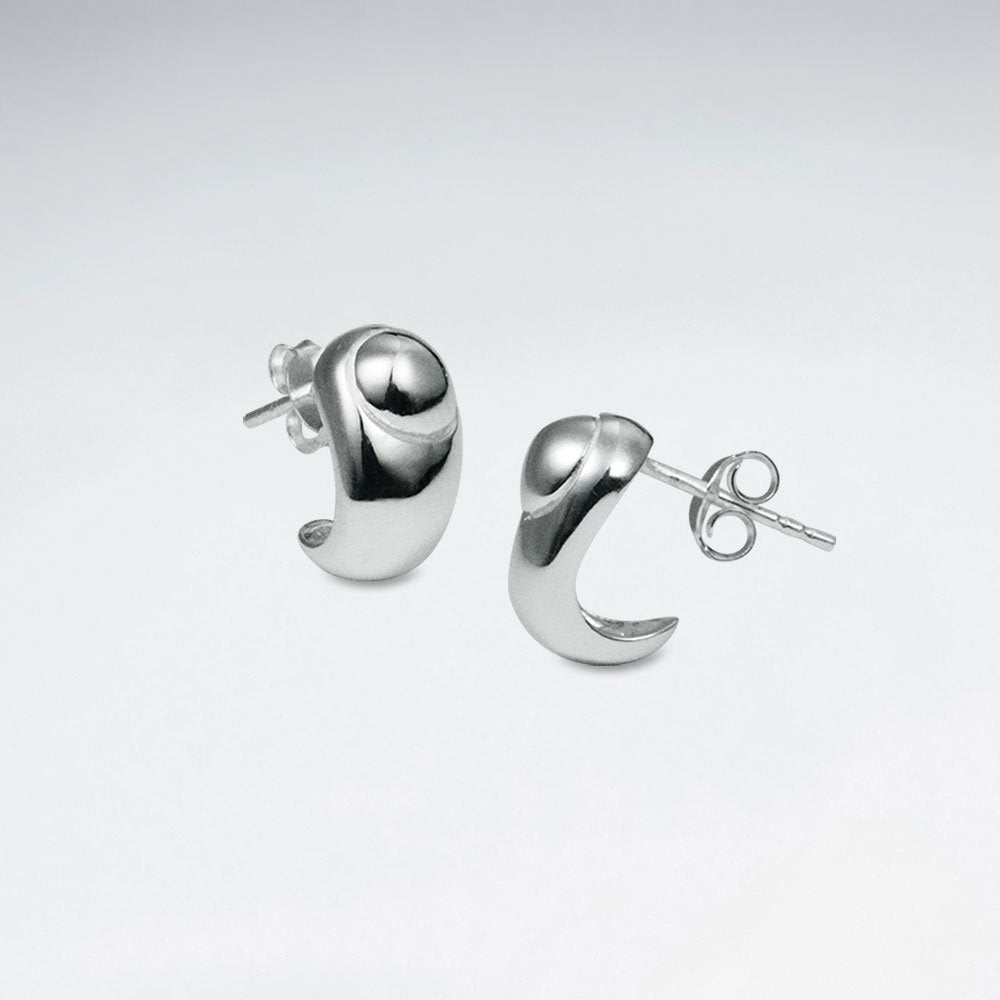 Silver Petite Huggie Half Hoop Stud Earrings