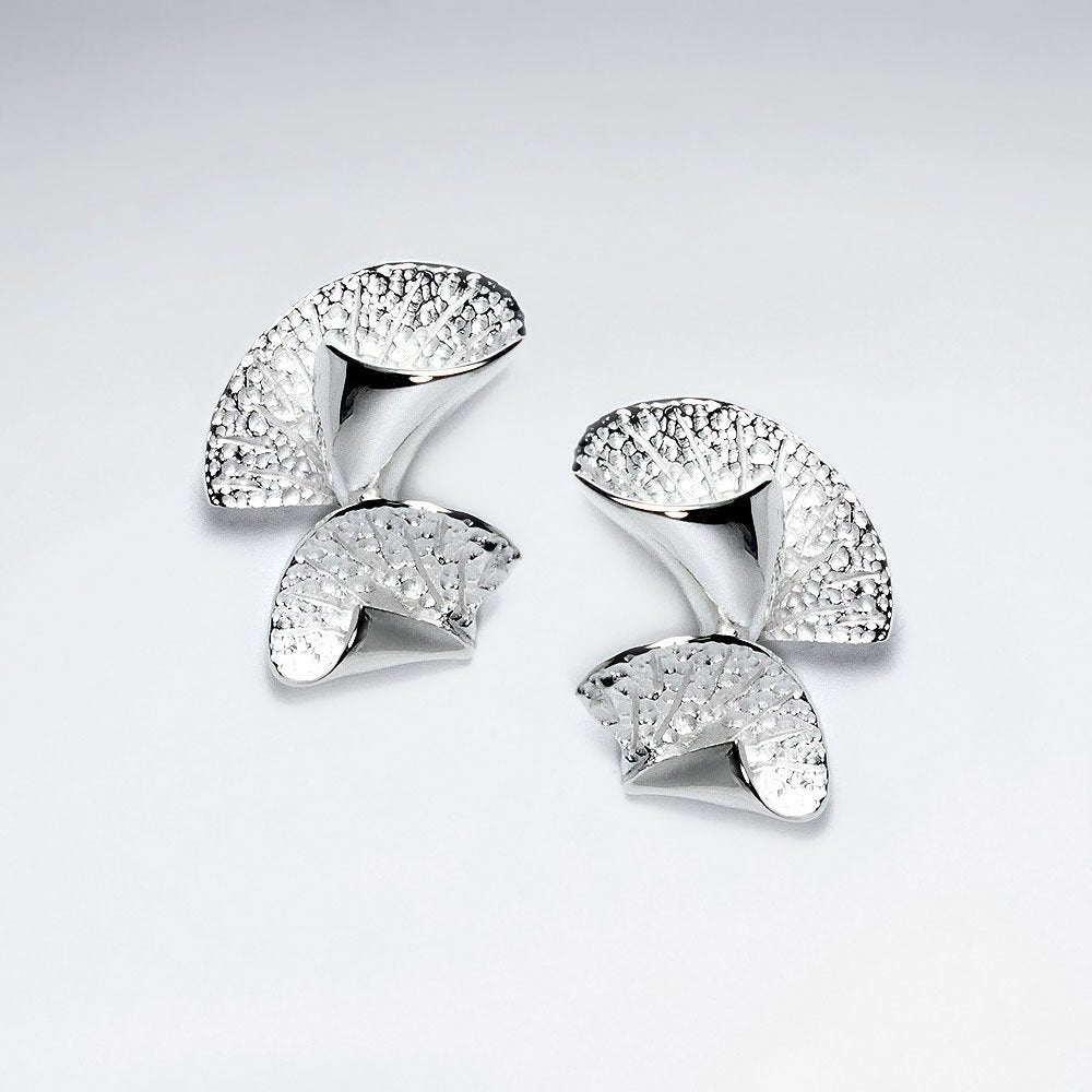 Gorgeous Silver Textured Lilly Style Double Drop Earrings