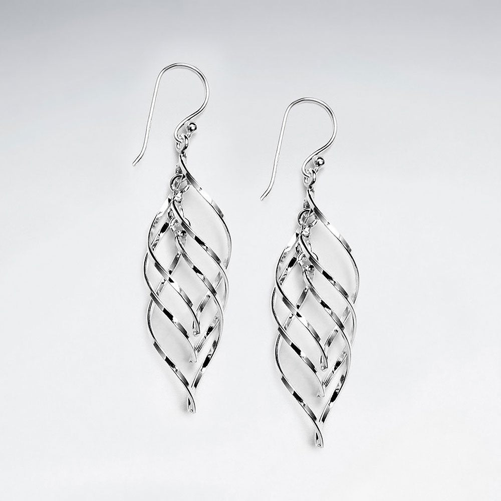 Multi Twisted Teardrop Silver Dangle Drop Earrings