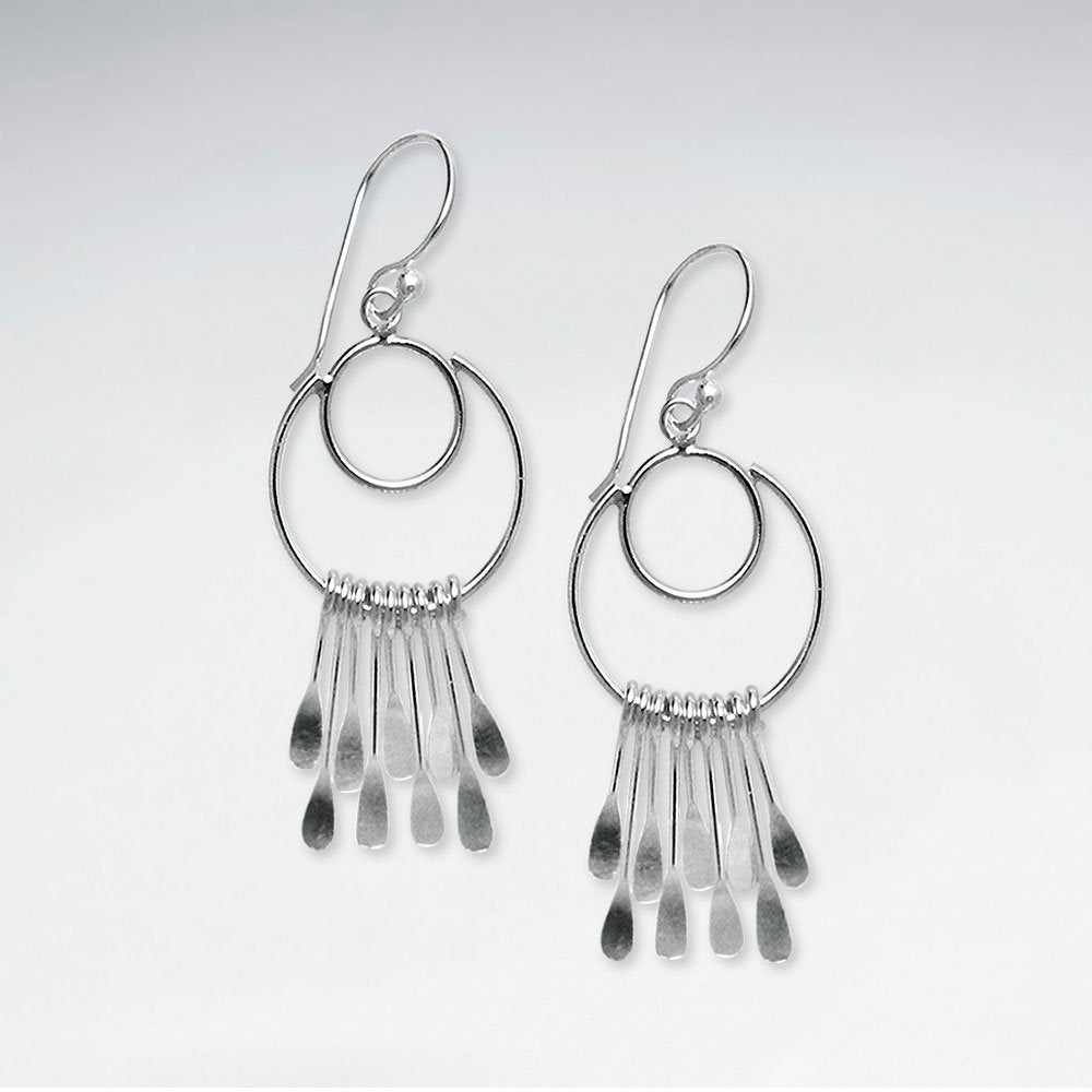 Silver Double Open Circle Multi Dangle Charm Earrings