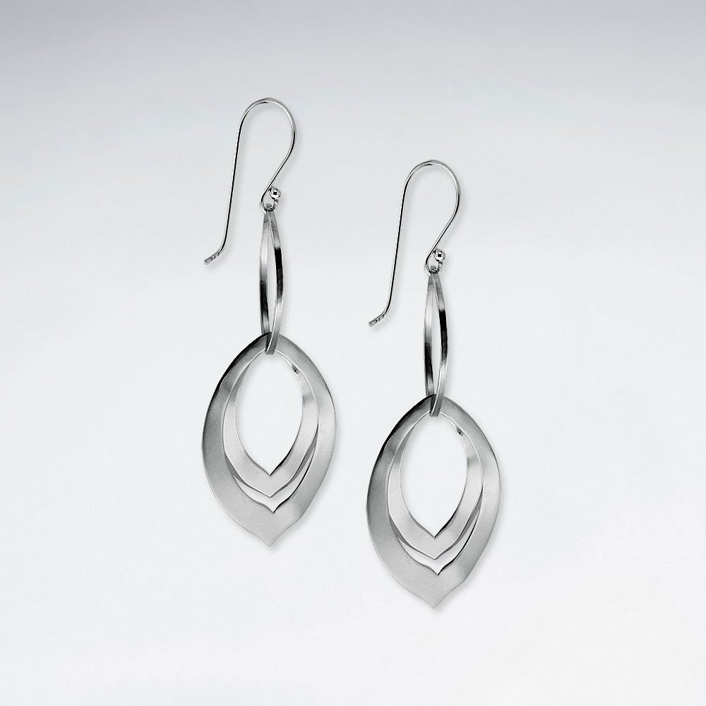 Lovely Silver Open Leaf Shape Double Tiered Dangle Hook Earrings