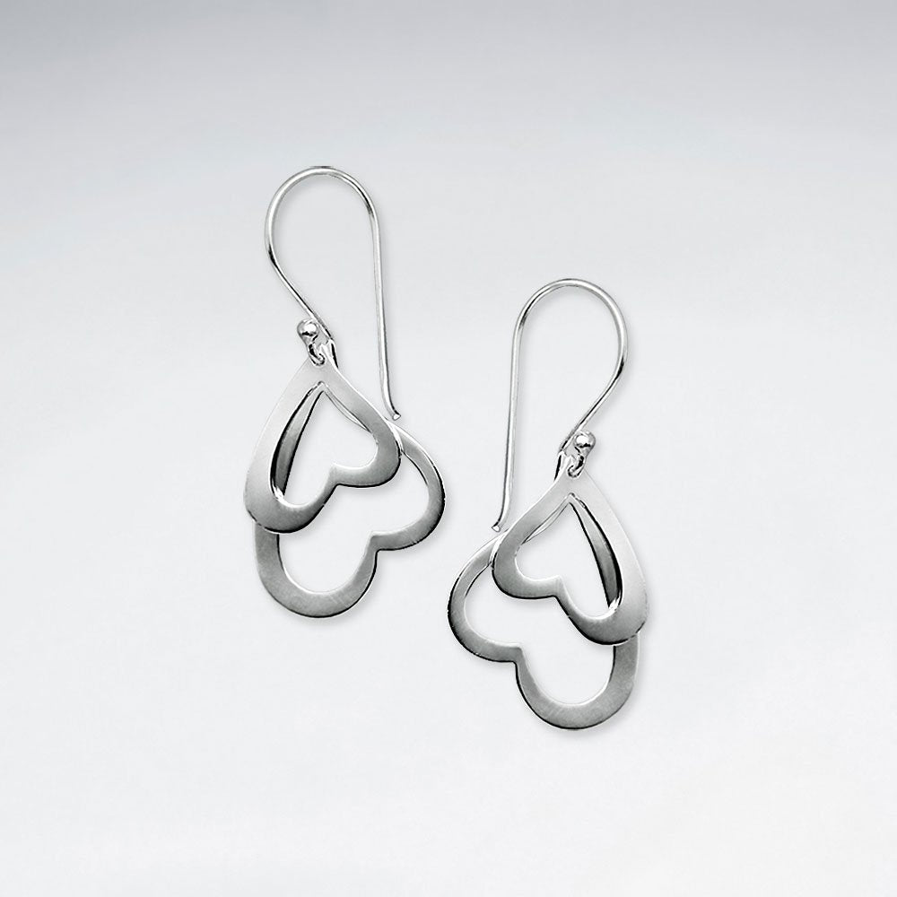 Double Upside-Down Open Hearts Dangle Hook Earrings
