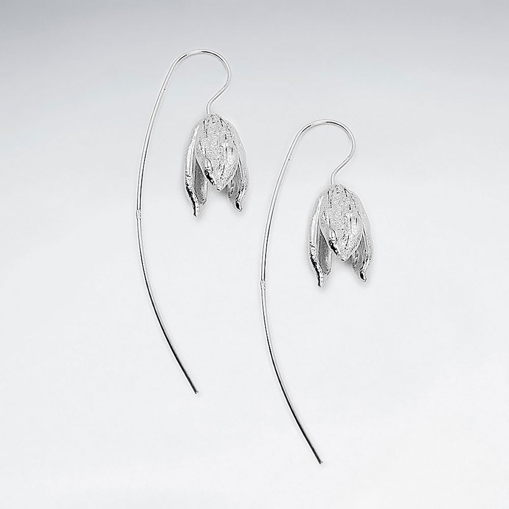 Sterling Silver Petite Drooping Bloom Dangle Hook Earrings
