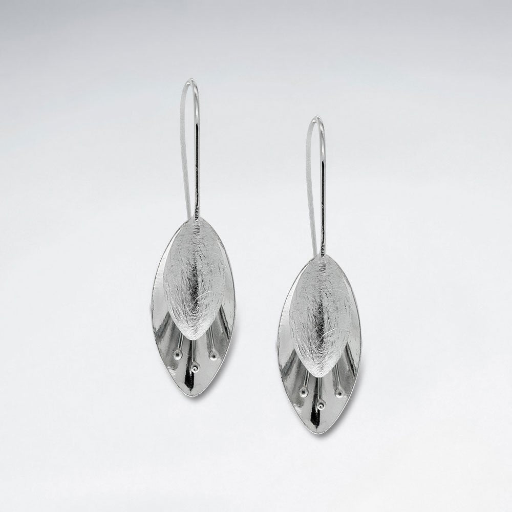 Matte Exquisite Silver Oval Drop Hook Flower Earrings