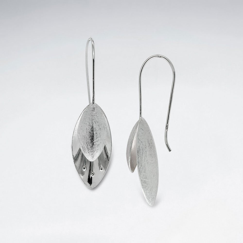 Matte Exquisite Silver Oval Drop Hook Flower Earrings