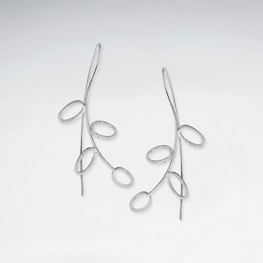 Matte Silver Swooping Branches Drop Hook Earrings
