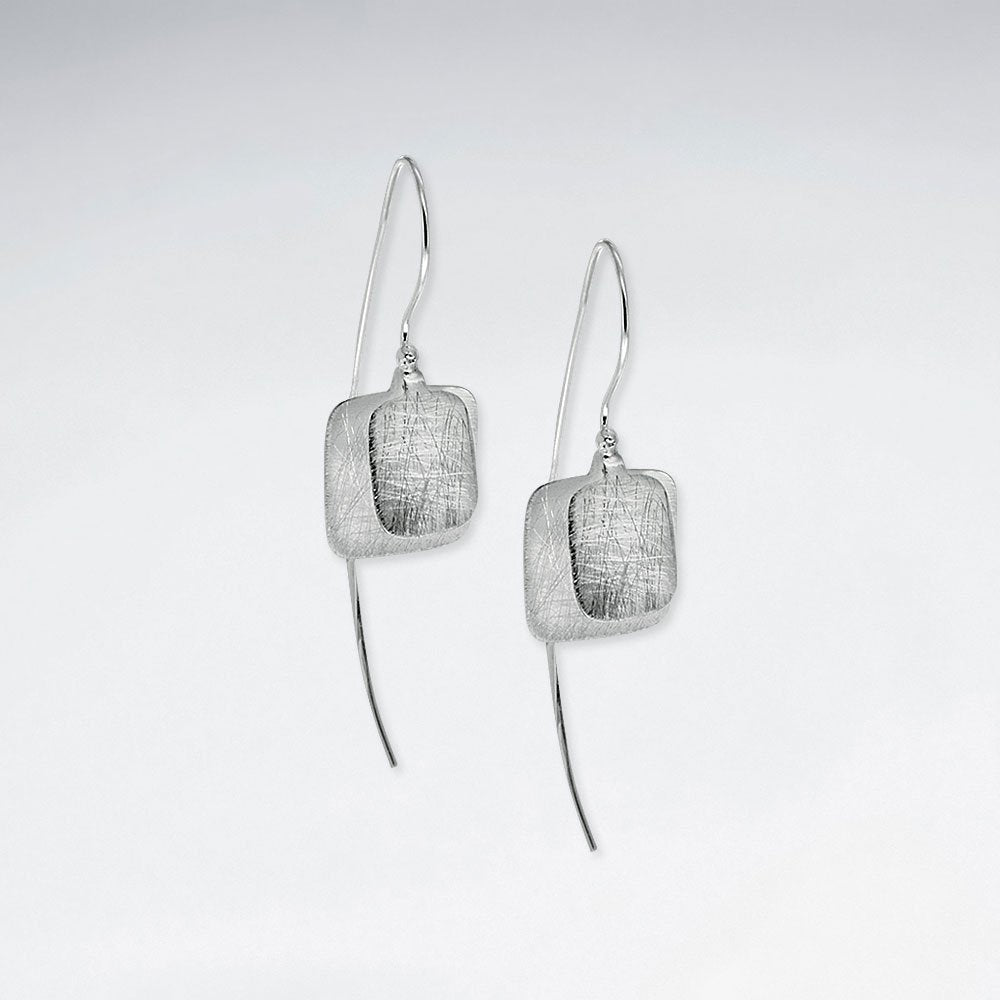 Matte Sophisticated Silver Square Dangle Drop Hook Earrings
