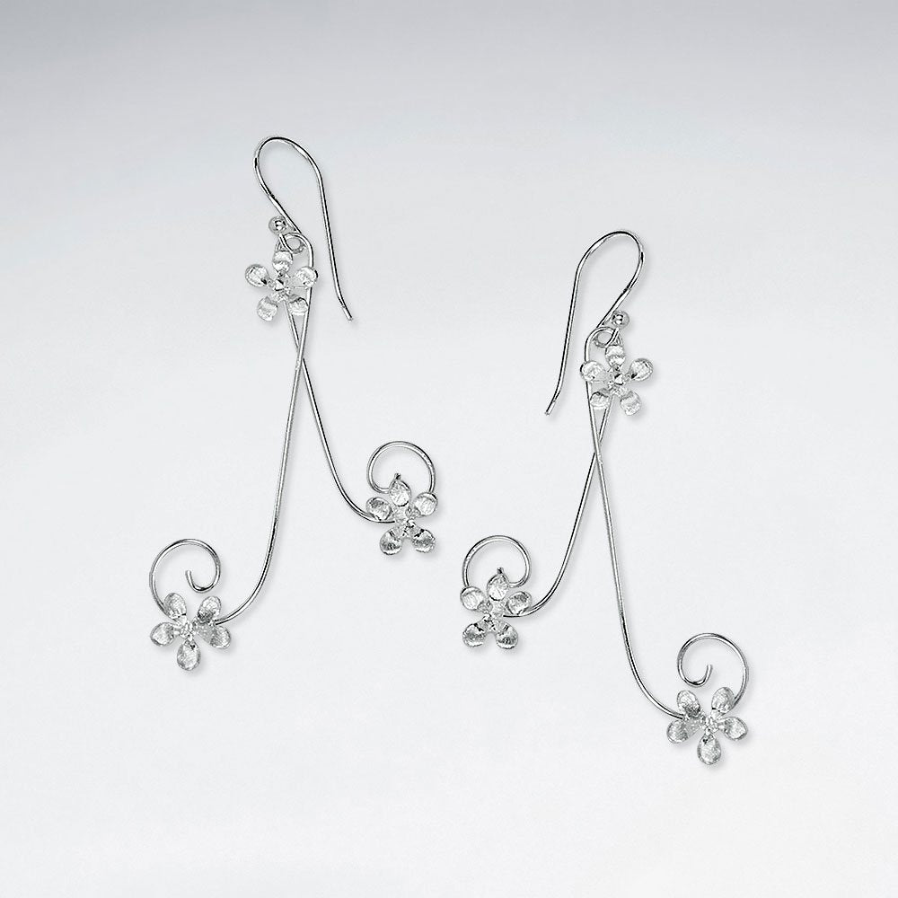 Lavish Extended Swirl Silver Dangle Drop Hook Earrings