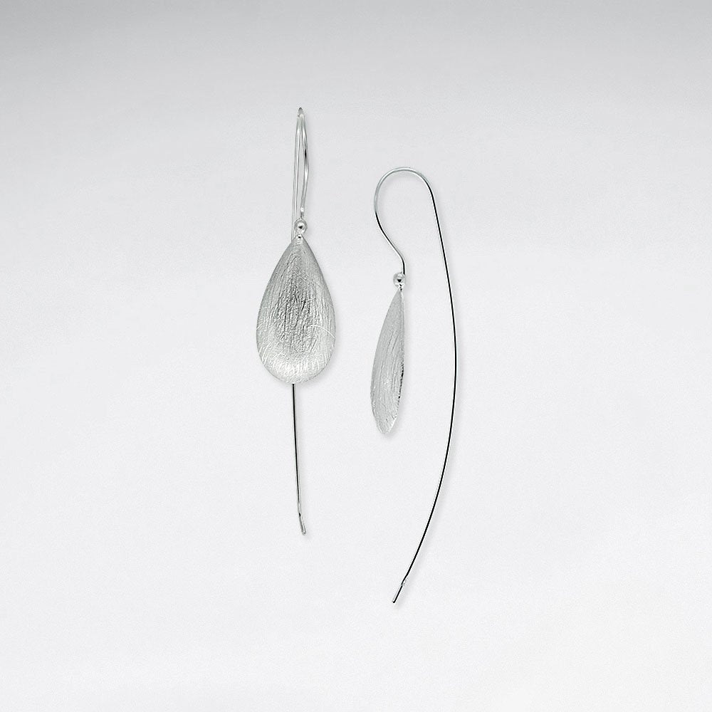 Matte Fabulous Sterling Silver Teardrop Dangle Hook Earrings