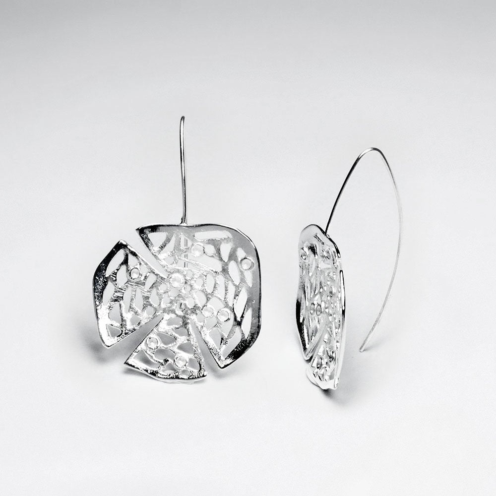 Stunning Cracked Filigree Sterling Silver Round Dangle Brushed Drop Earrings