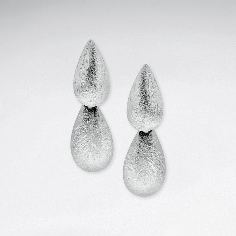 Amazing Brushed Double Connected Teardrop Dangle Stud Earrings