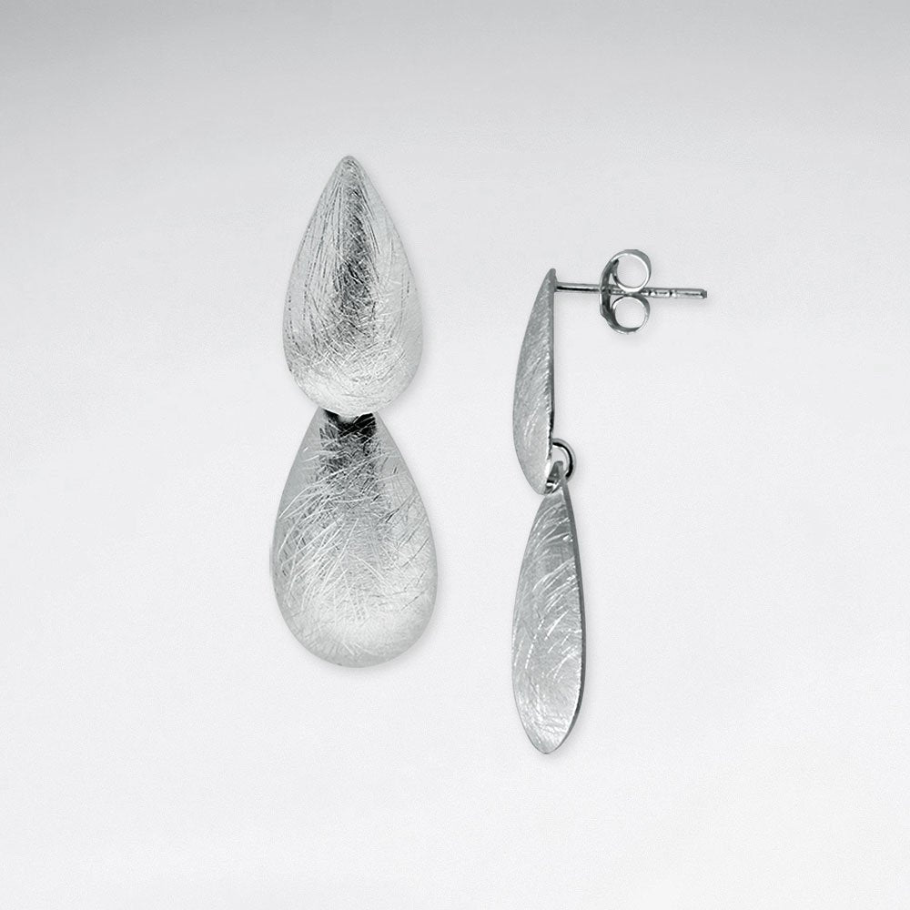 Amazing Brushed Double Connected Teardrop Dangle Stud Earrings
