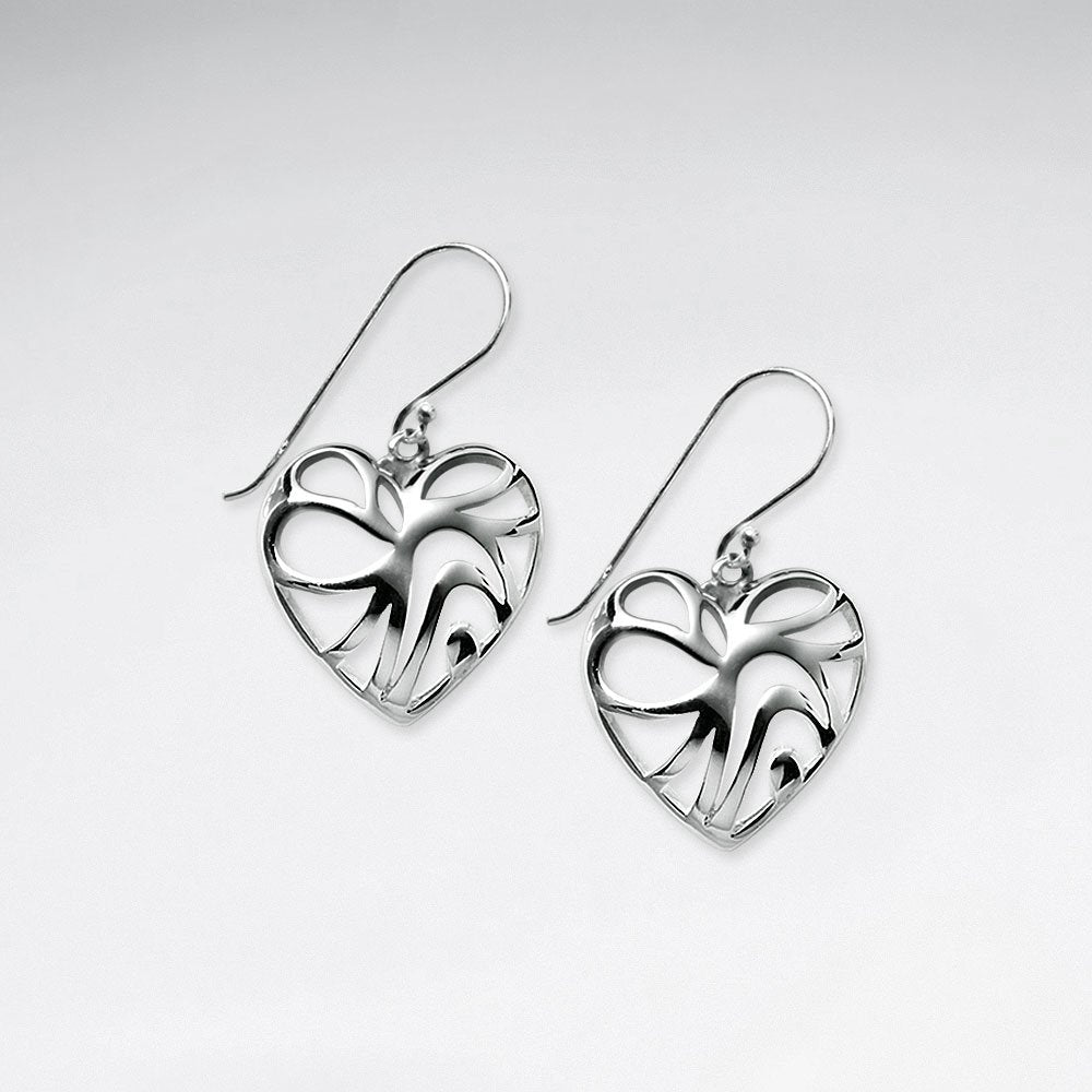Romantic Filigree Single Heart Dangle Drop Earrings