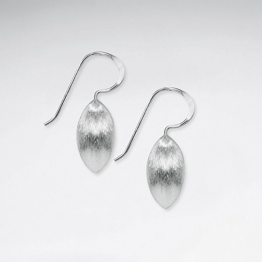 Enchanting Oval Point Sterling Silver Brushed Drop Hook Earrings