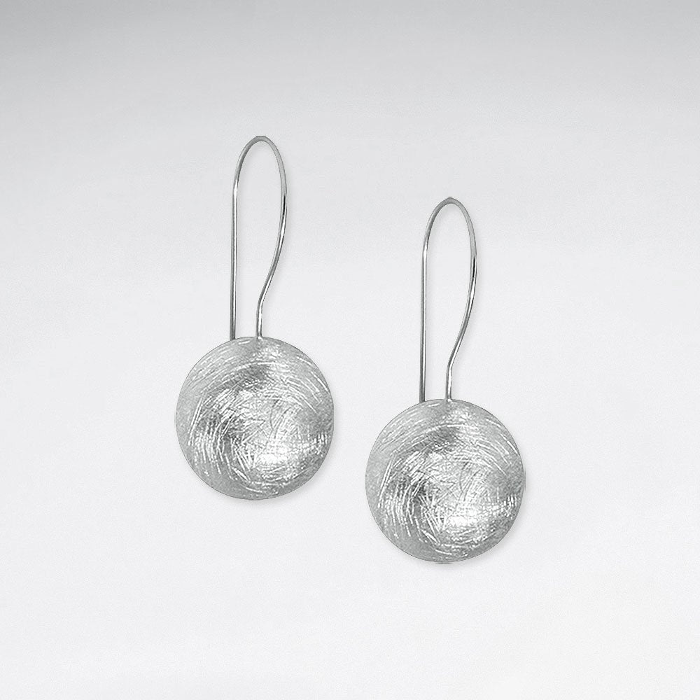 Perfect Round Delicate Dangle Drop Brushed Earrings in Silver