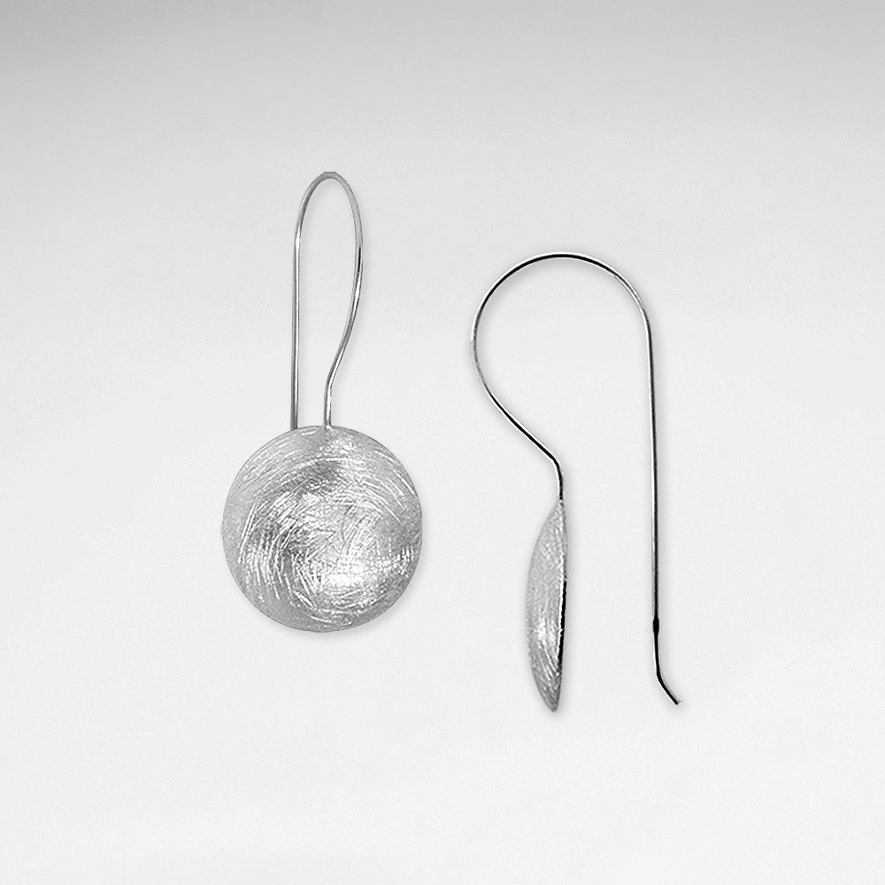 Perfect Round Delicate Dangle Drop Brushed Earrings in Silver