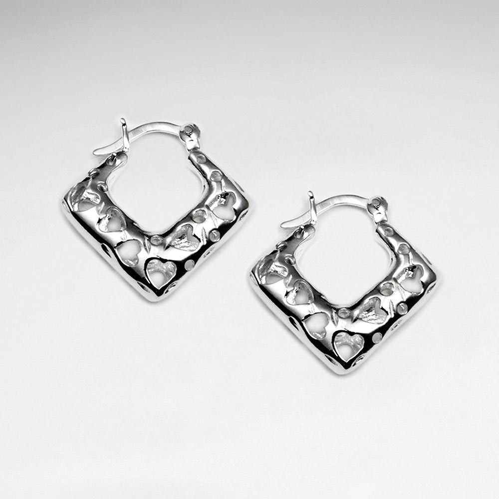 Flattering Bold Silver Diamond Shape Textured Earrings