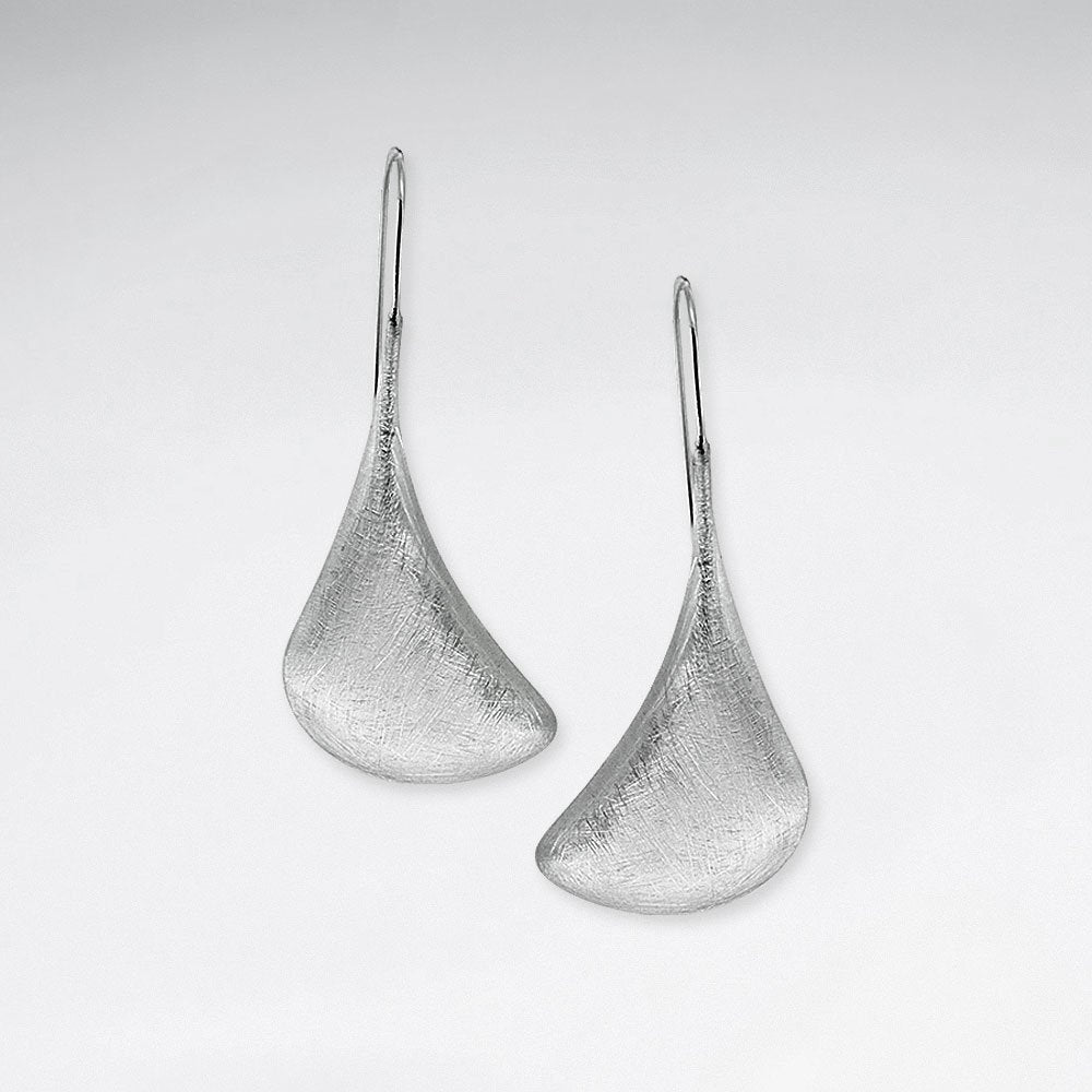 Chic Styling Brushed Silver Organic Sweep Shape Drop Earrings