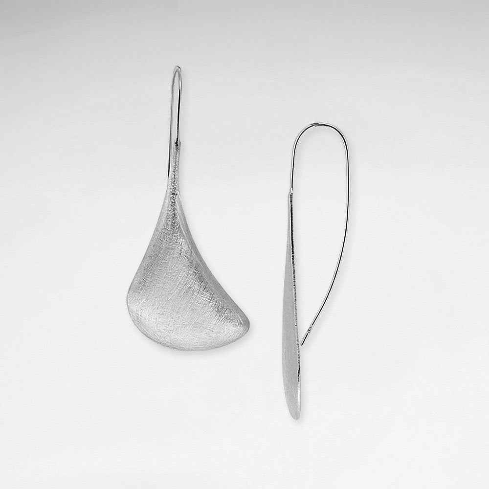 Chic Styling Brushed Silver Organic Sweep Shape Drop Earrings