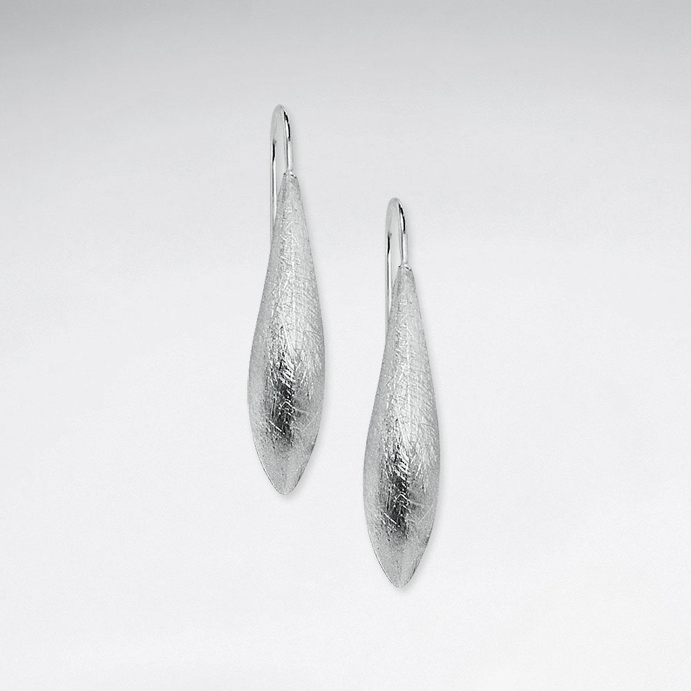 Brushed Silver Long Narrow Drop Earrings