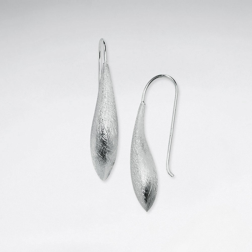 Brushed Silver Long Narrow Drop Earrings