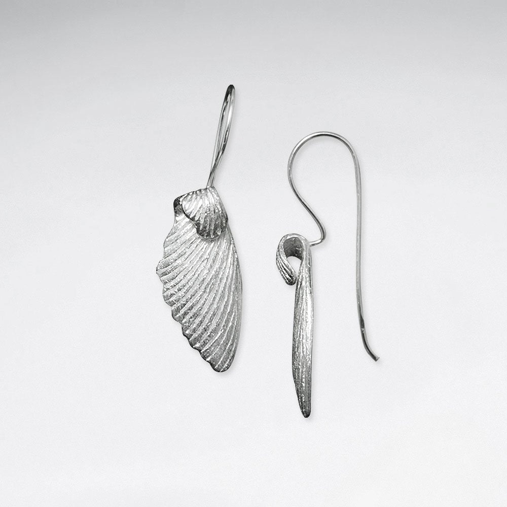Brushed Silver Wing Drop Hook Earrings