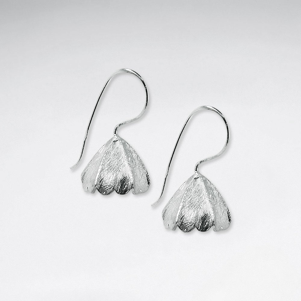 Delicate Sterling Silver Dangle Drop Inverted Brushed Blossom Earrings
