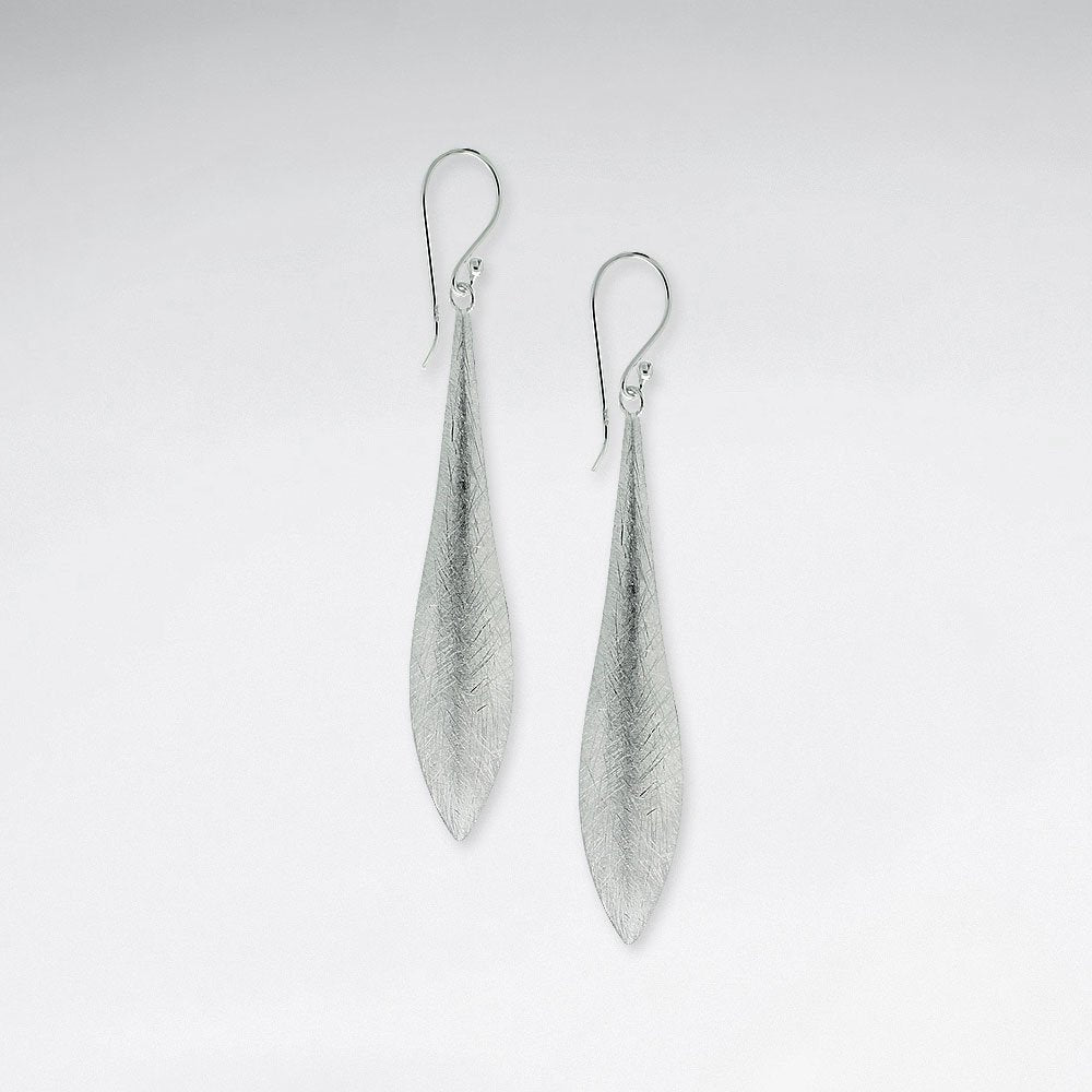 Brushed Long Sterling Silver Teardrop Dangle Earrings