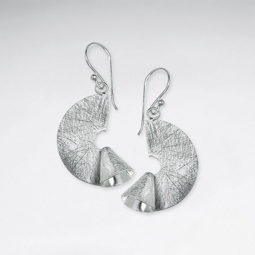 Brushed Silver Dangle Organic Shape Half Disc Earrings