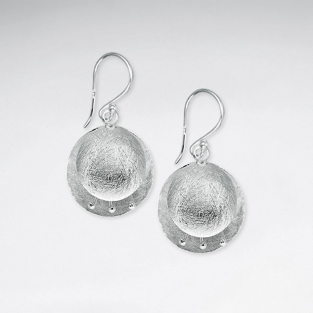 Modern Glam Brushed Sterling Silver Rounded Dangle Hook Earrings