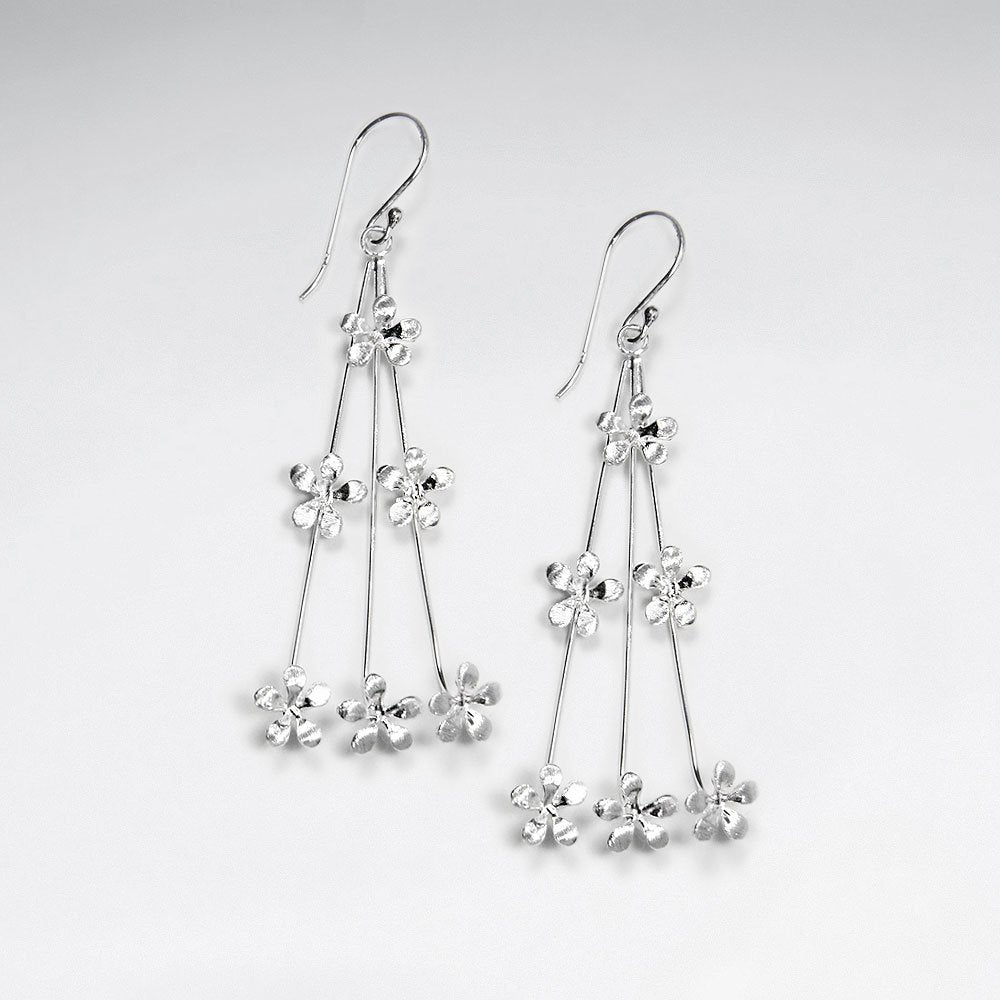 Triple Silver Dangle Drop Chandelier Hook Earrings