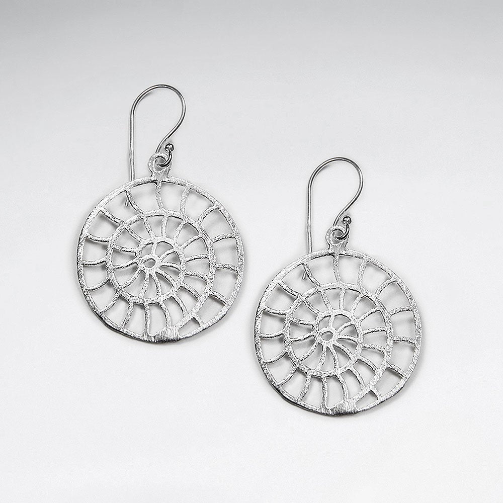 Swirling Circular Cut Out Filigree Shell Drop Hook Earrings