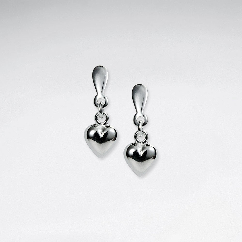 Lovely Petite Heart Style Design Tiered Stud Drop Earrings in Silver