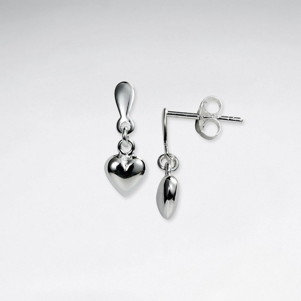 Lovely Petite Heart Style Design Tiered Stud Drop Earrings in Silver