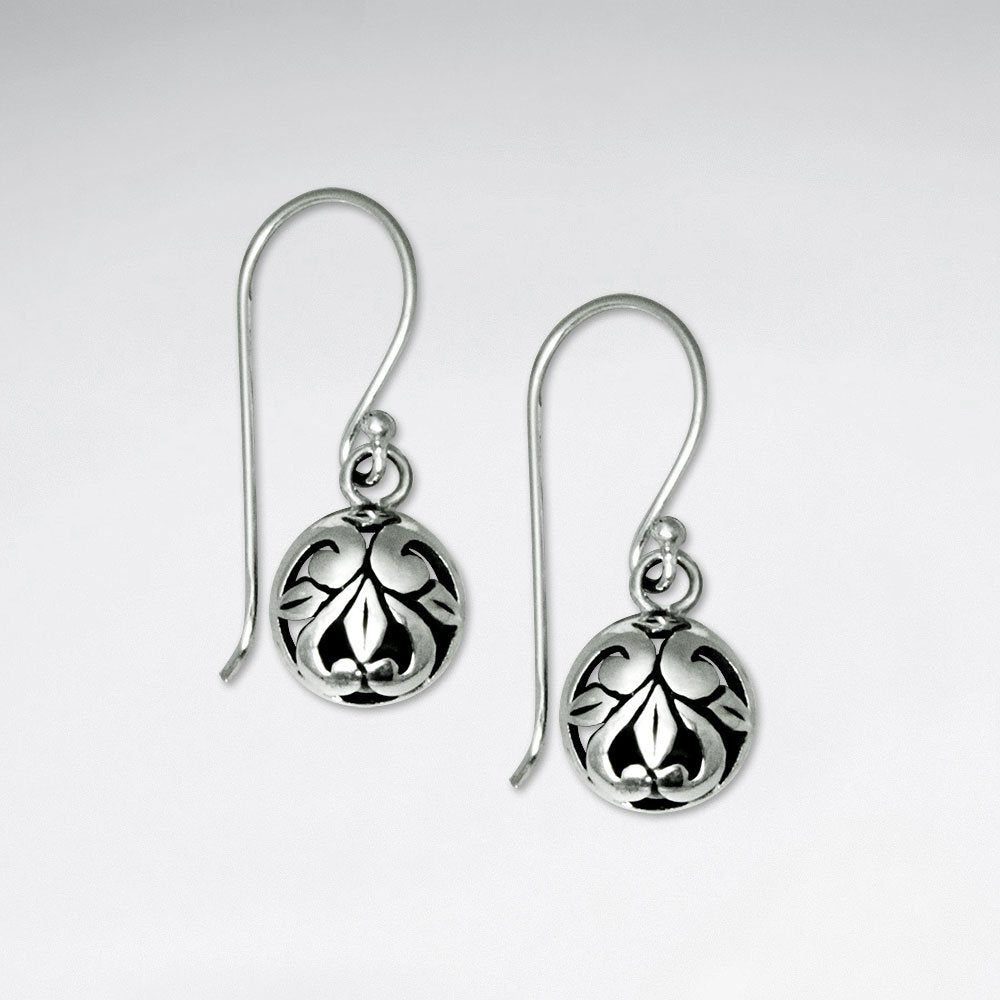 Oxidized Ornate Silver Filigree Globe Shape Round Drop Dangle Hook Earrings