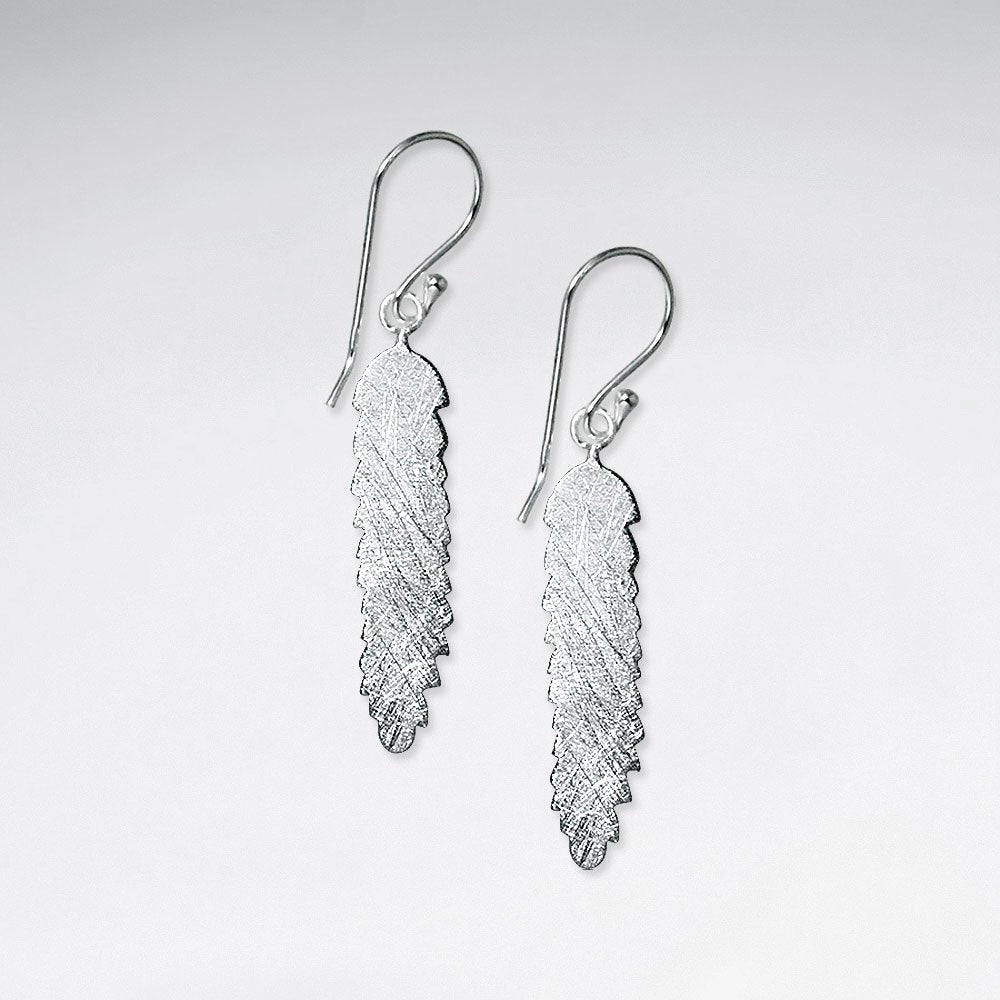 Sterling Silver Elegant Feather Drop Hook Earrings